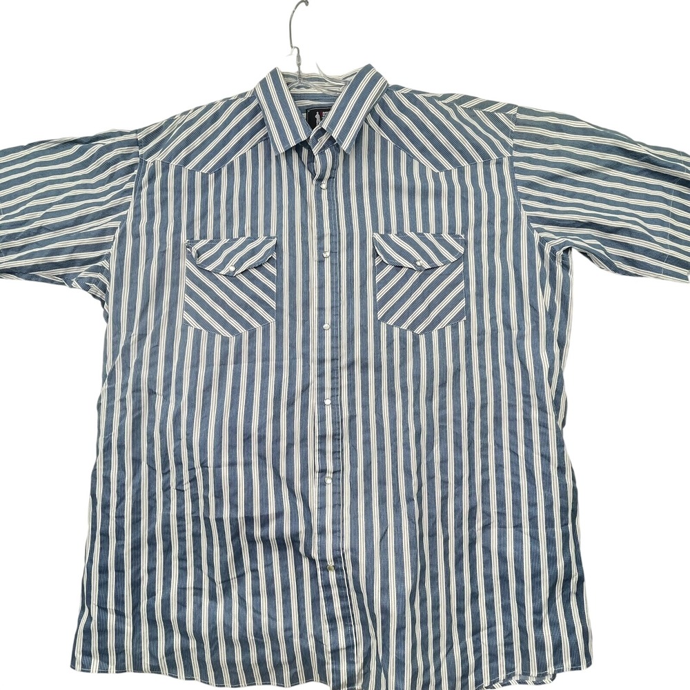 Rock Creek Ranch Mens Big Size 4X Blue Striped Pearl Snap Button Down Shirt